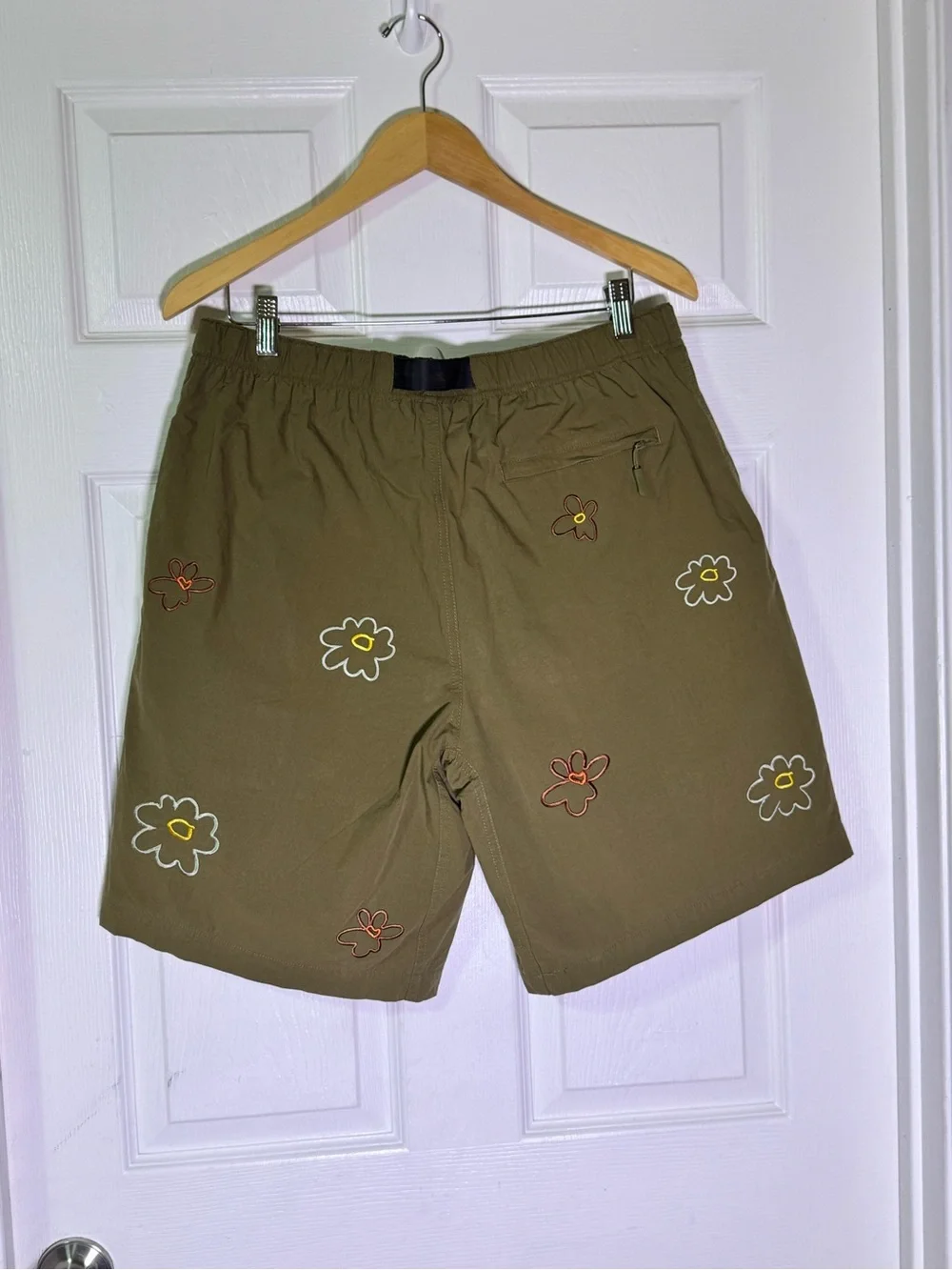 Men's Olive Green Floral Embroidered Athletic Shorts